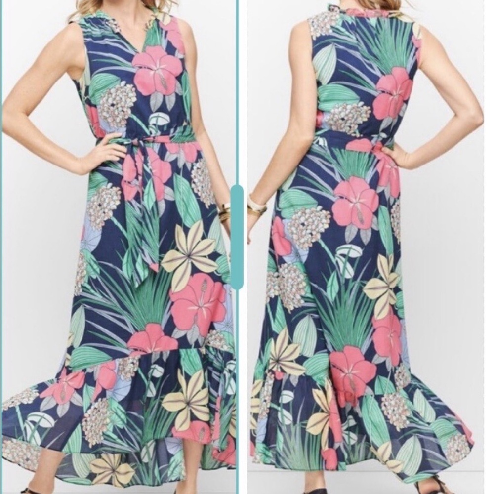 Talbots Navy and Pink Floral Midi Dress